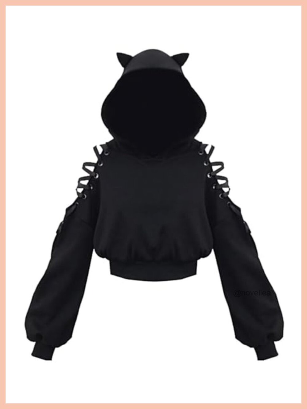 Cat Ear Hoodie Womens Long Sleeve Lace Sleeve Pullover Sweatshirt Crop Top